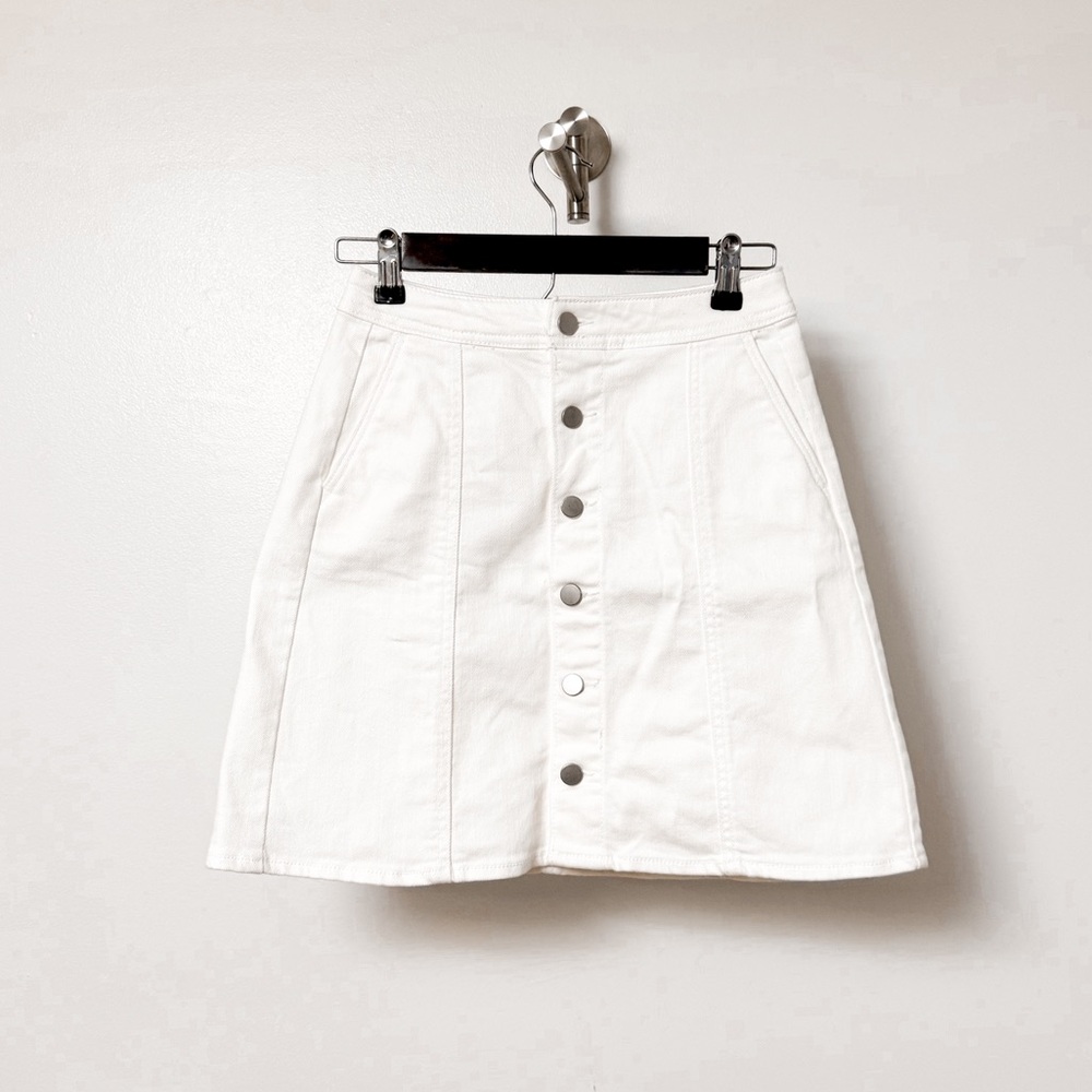 A New Day Winter Holiday Chic Denim Button Down Cotton‎ Blend Mini Skirt White 2